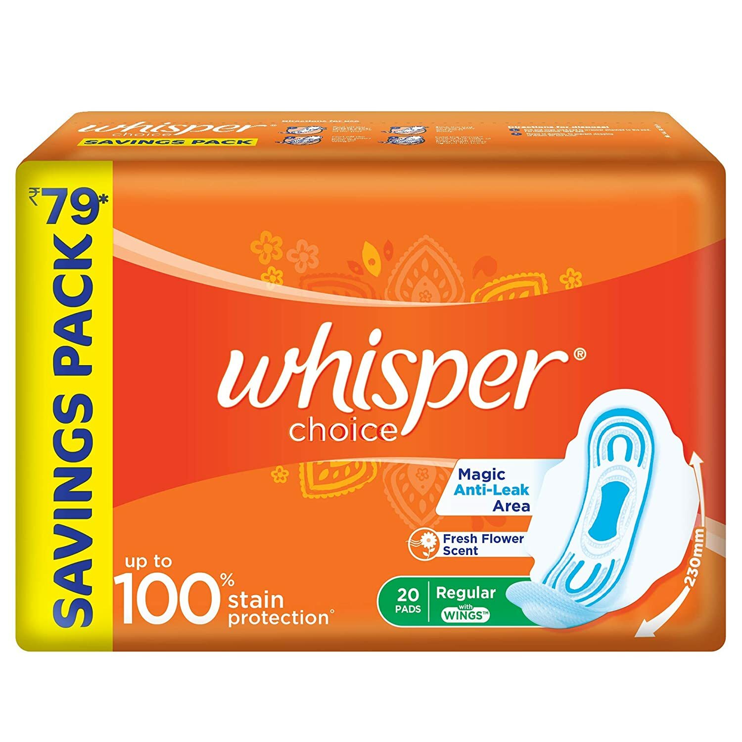 Whisper Choice Ultra Wings Regular Sanitary Pads – 20 Count – Crazy D India