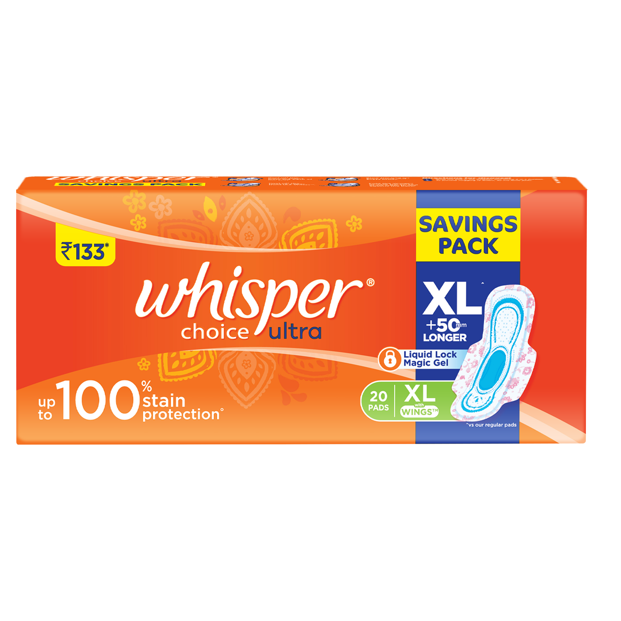 Whisper Choice Ultra Wings Regular Sanitary Pads – 20 Count – Crazy D India