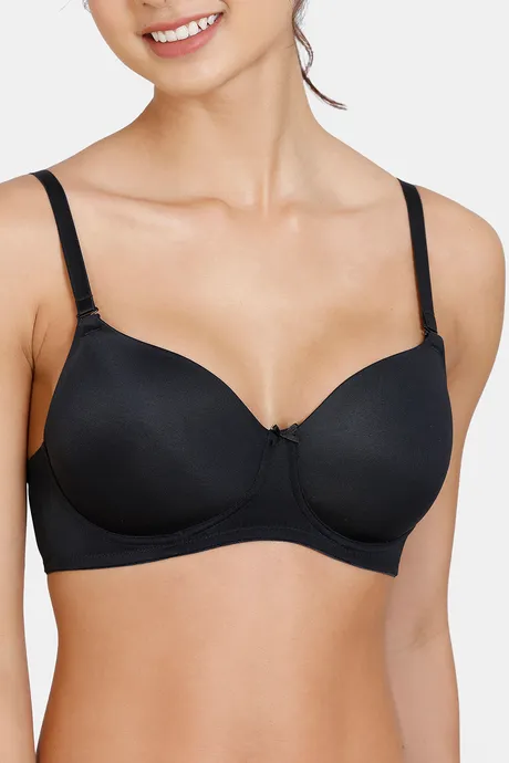 Zivame Beautiful Basics Padded Non Wired 3/4th Coverage T-Shirt Bra – Black  – Crazy D India